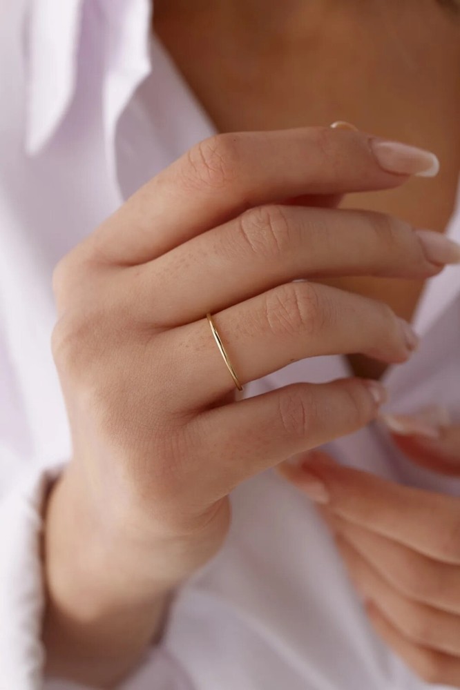 14K Solid Gold Thin Wedding Band, Stacking Ring, 1mm Wedding Band, Dainty