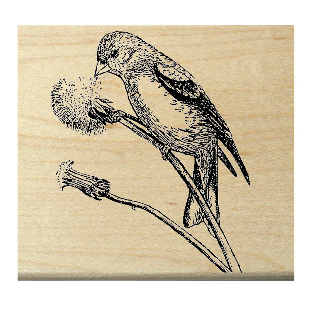 Bird on Dandelion rubber stamp WM 3x2.5