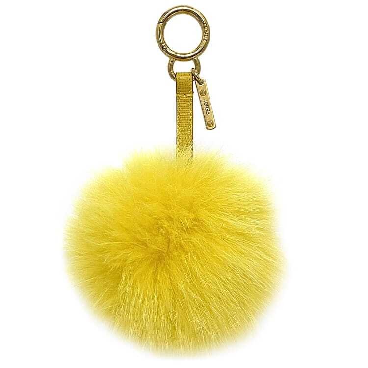 RARE FENDI Yellow Fur Bag Charm Key R in Excellent Preowned Condition