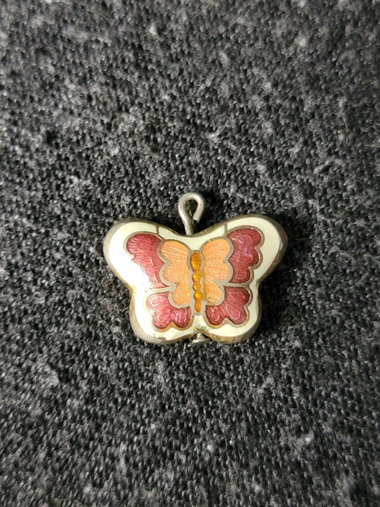 Vintage Enamel Cloisonné - Small Double-sided Pendant Charm Butterfly