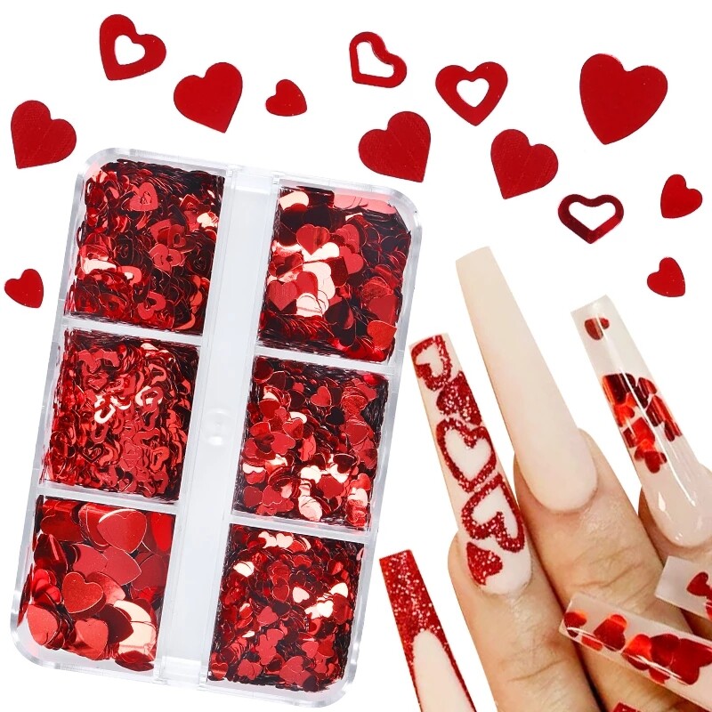 3D Love Heart Nail Sequins Flakes Holographic Valentine's Day Nail Art DecorⓏ