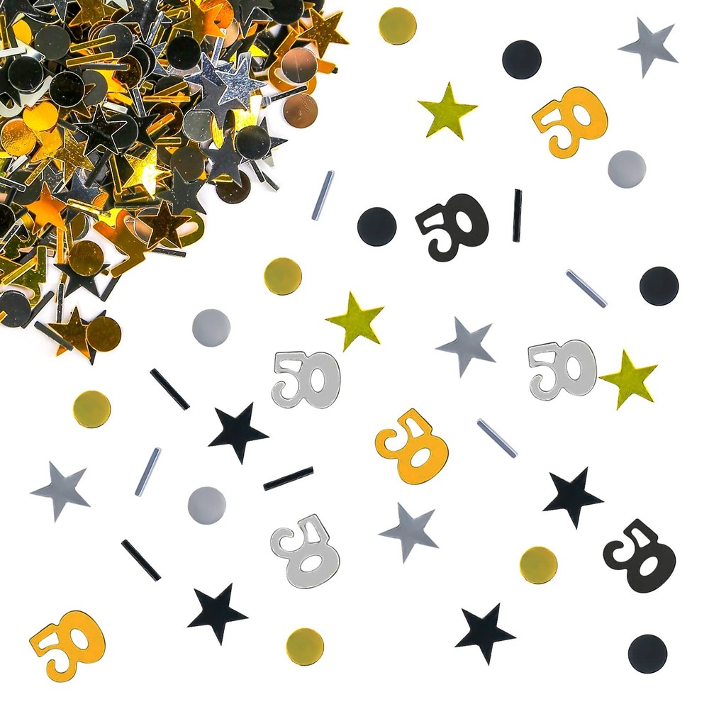 50th Anniversary Black Gold Silver Confetti 3.53 oz Foil Table Decor