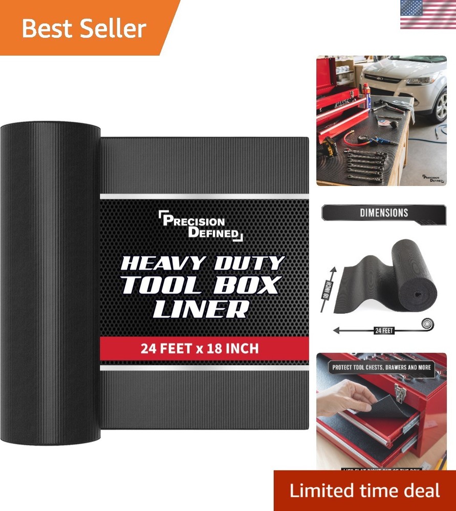 Non-Slip Black Toolbox Mat 24ft x 18in for Durable Organized Storage