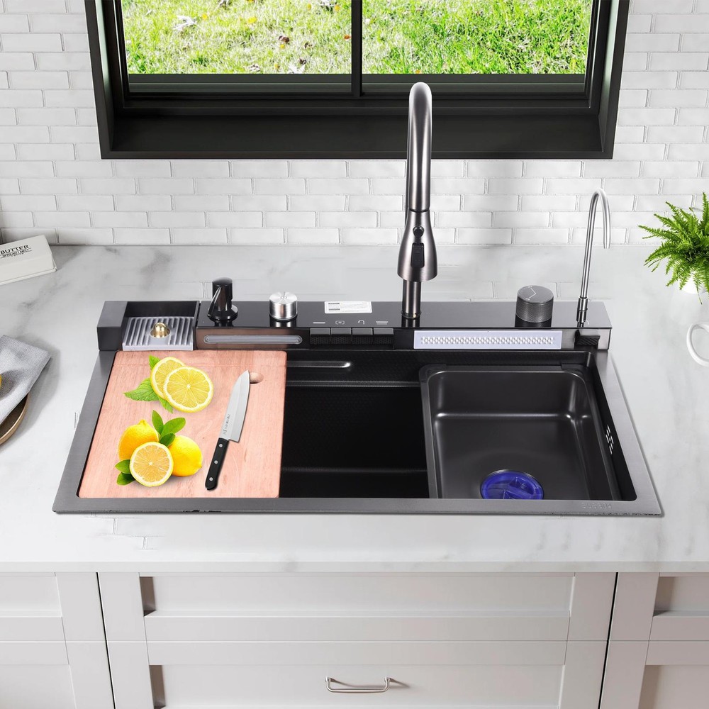 Black Stainless Steel Single Bowl Top Mount Kitchen Sink with Faucet