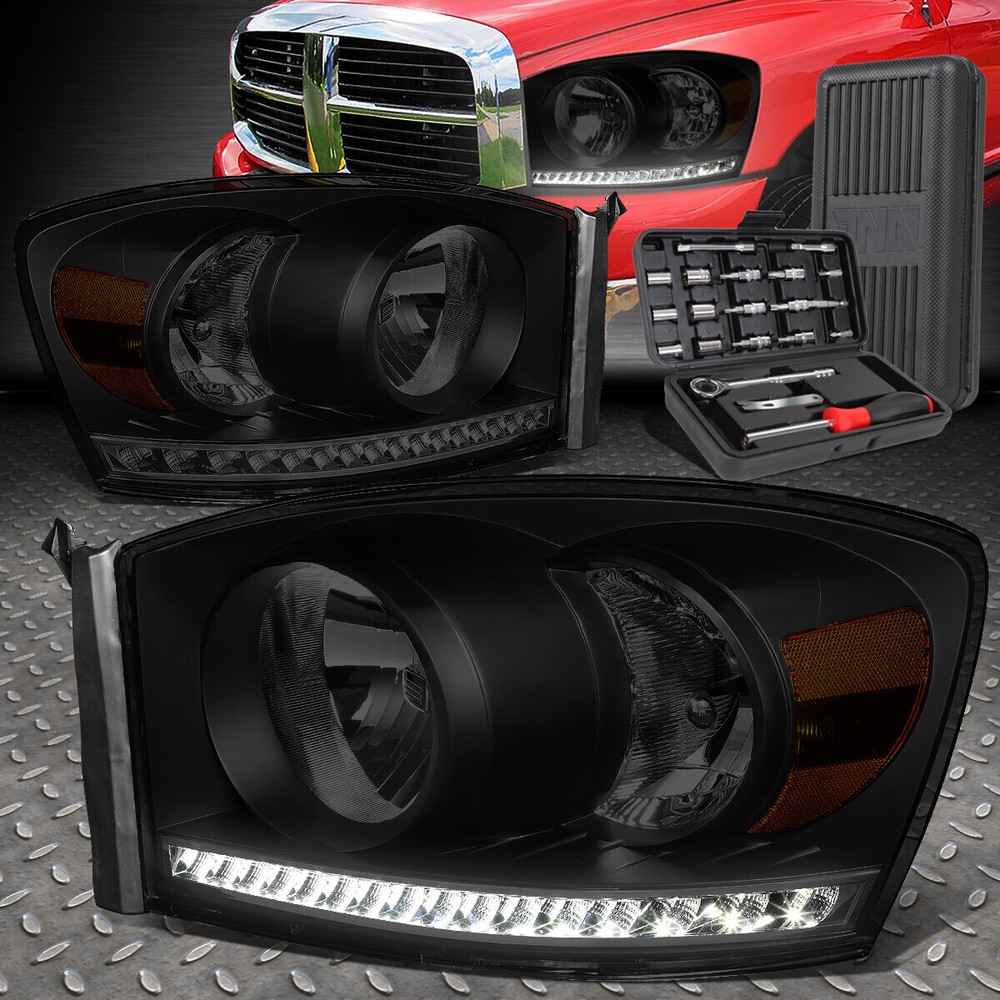FOR 06-09 DODGE RAM TRUCK LED DRL TINTTED AMBER CORNER HEADLIGHT LAMPS+TOOL SET