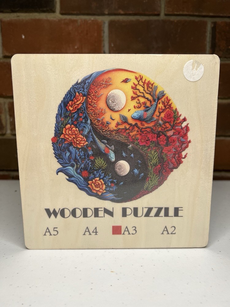 Yin Yang Wooden Jigsaw Puzzle A3 11x10.6 Inches 120-130 Pcs in Wooden Box