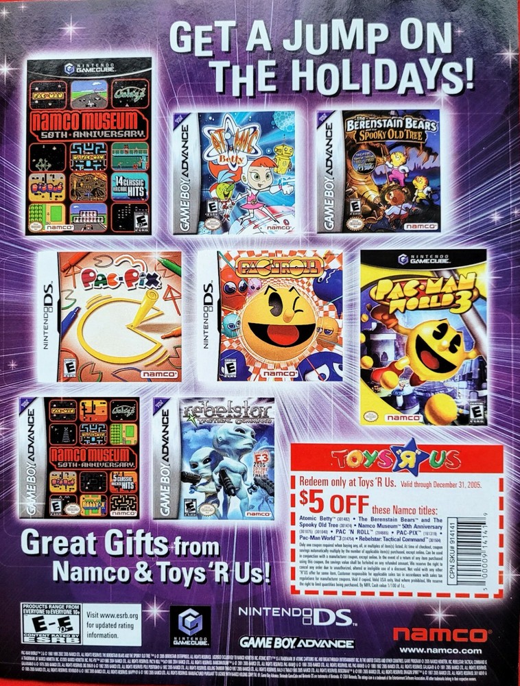 2005 Toys R Us Namco Pac Man & Rebelstar Nintendo Game Coupon Print Ad-image
