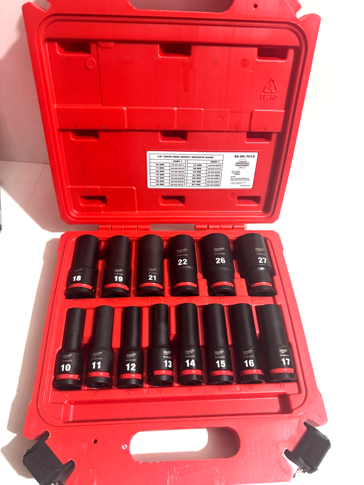 Milwaukee 1/2” Drive Deep Impact Socket Set Metric w/ Case – Heavy Duty