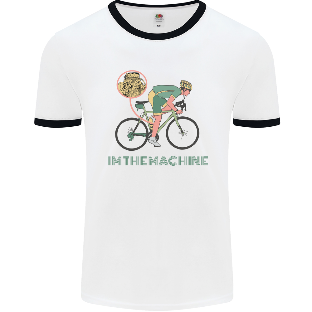 Funny Male Cyclist Ringer Tee with I’m the Machine Design for Cycling Enthusiasts