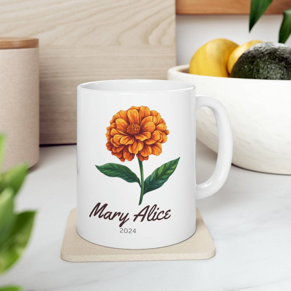 Personalized October Birth Flower Coffee Mug Custom Mother's Day Gift for Mom