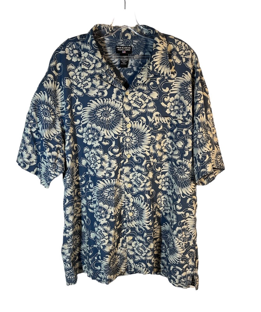 Vintage POLO JEANS CO Men's Button Up Shirt Size XL Ralph Lauren Hawaiian Rayon