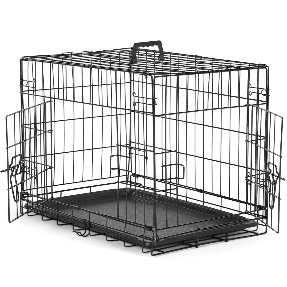 Double Door Foldable Metal Wire Dog Crate with Leak-Proof Plastic Tray and Extra Large Size-image