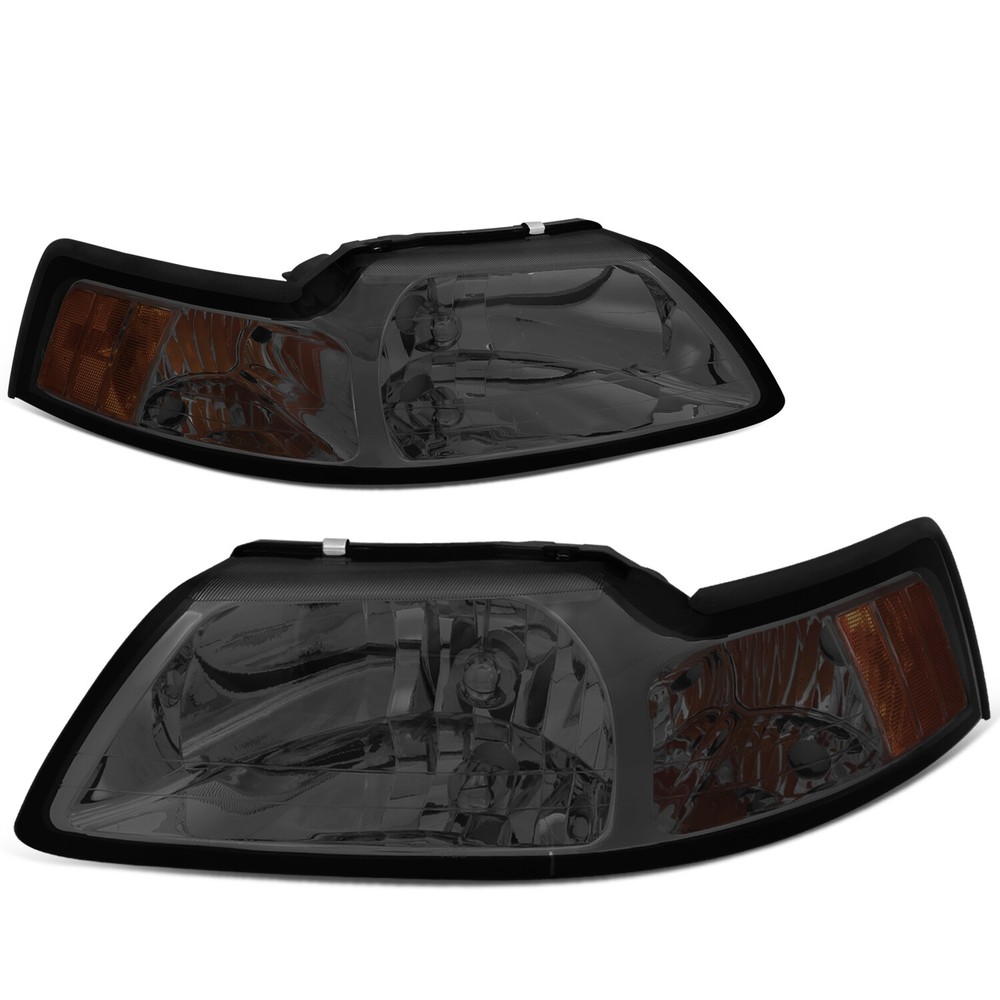 1999-2004 Ford Mustang Smoked Amber Corner Headlight Lamp Set Pair