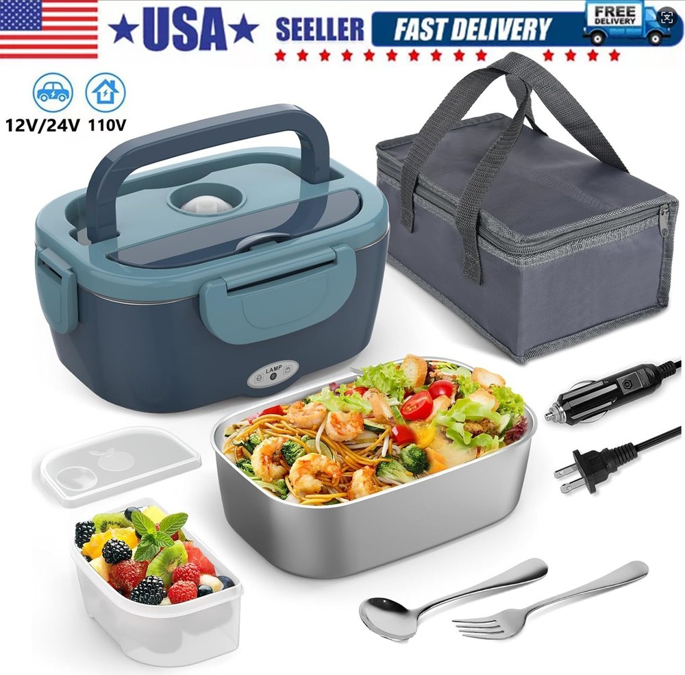 110V Electric Heating Lunch Box Portable for Car Office Food Warmer Container US