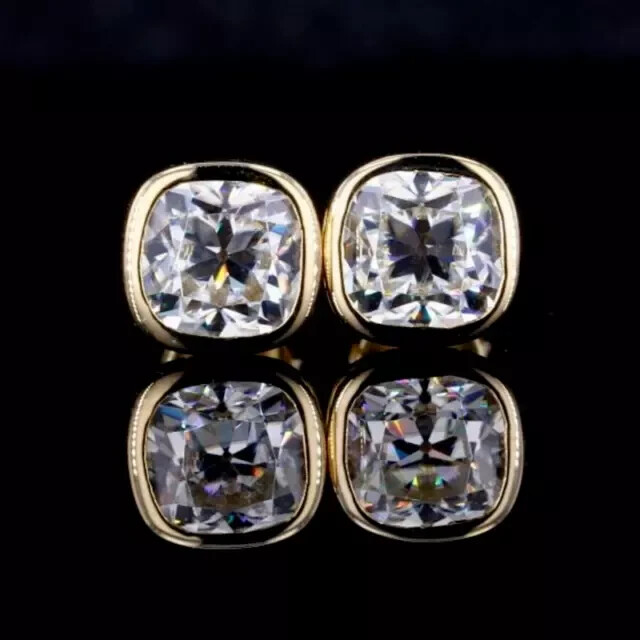 2Ct Cushion Cut Simulated Diamond Stud Earrings in 14K Gold Plated