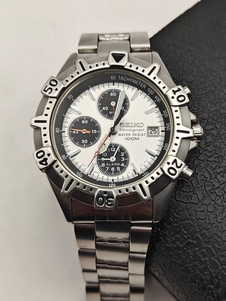 Rare Seiko Panda Chronograph Men's Racing Watch 7T62-0CD0