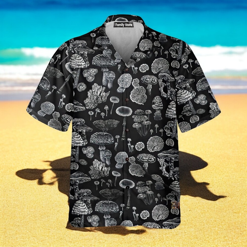 Black And White Casual Mushroom Hawaiian Shirt