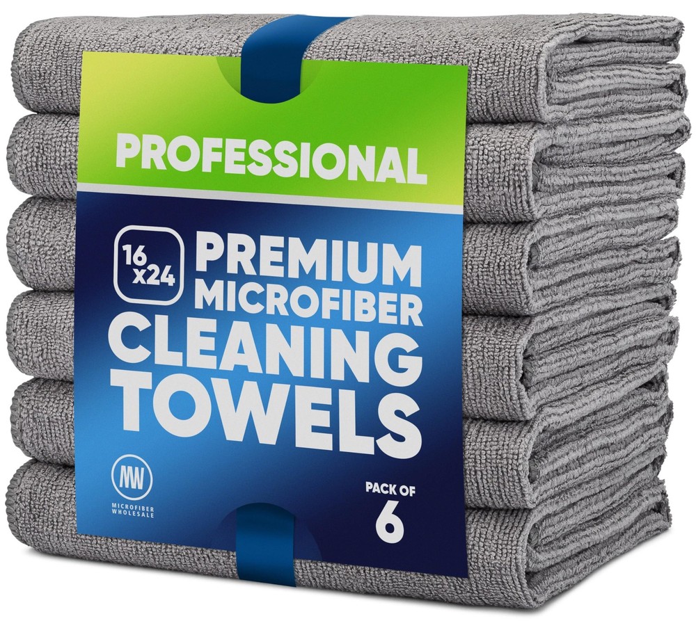 16x24 Pro Microfiber Towels for All Surfaces - 6 Pack in Gray