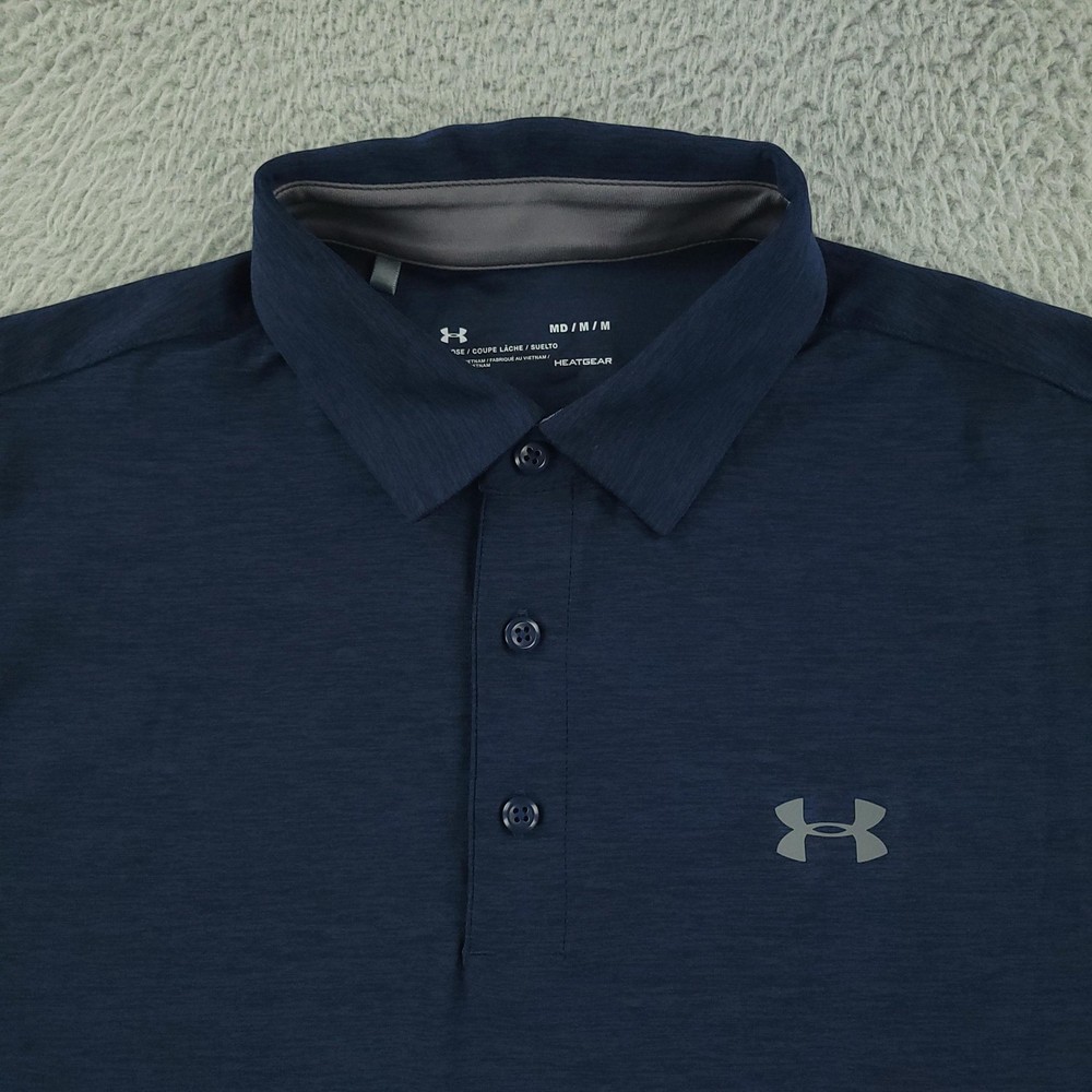 Under Armour Polo Shirt Mens Medium Navy HeatGear Loose Fit Golf Performance