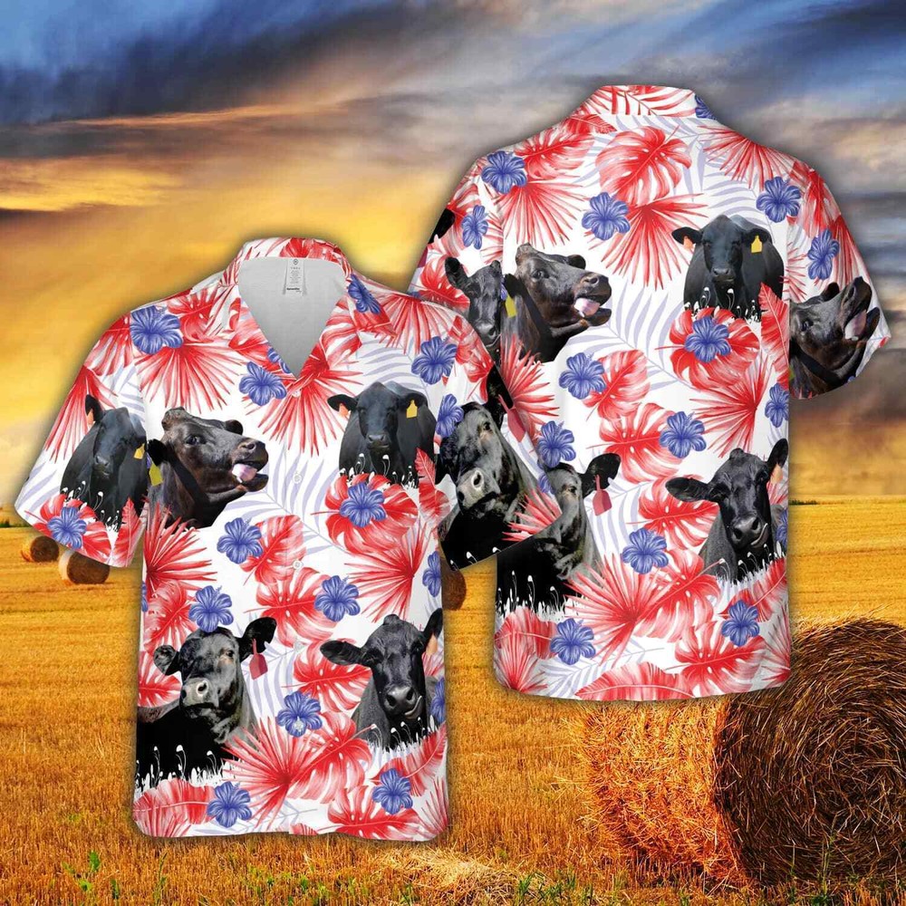 Black Angus Patriotic 3D Hawaiian Shirt with Unique Cow Print Design