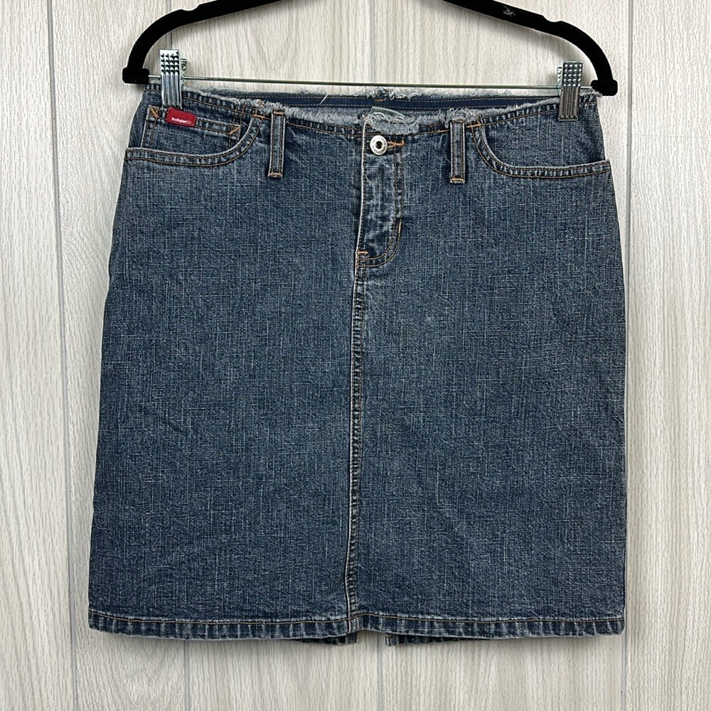 Hollister Co. Vintage Womens Skirt 2 Denim Raw Hem Cut Off Bedazzle Y2k 90s