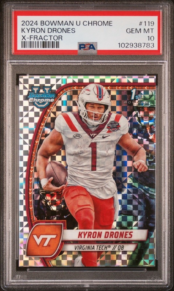 2024 Bowman Chrome U Kyron Drones 1st X-Fractor PSA 10 GEM #119 Virginia Tech