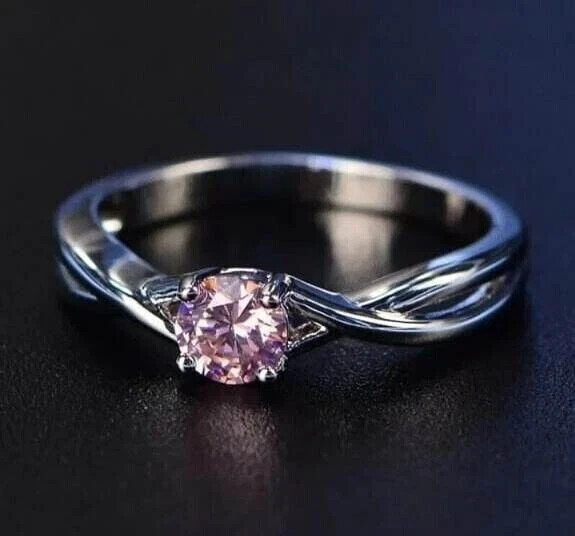 1Ct Round Lab Created Pink Sapphire Women's Fancy Ring In 14K White Gold Plated