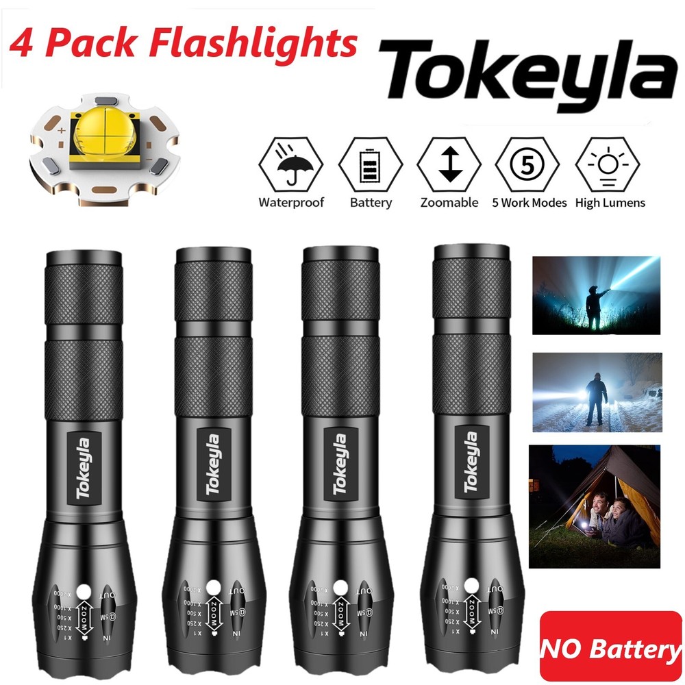 4 Pack Small Super Bright LED Flashlight Zoom Portable Working Torch 5 Modes