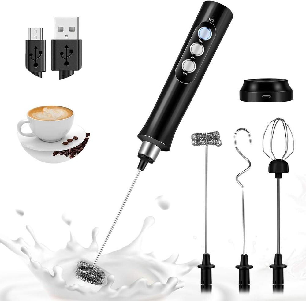 Milk Frother Handheld, Bauihr USB Rechargeable Electric Foam Maker with Black