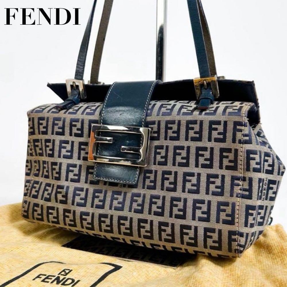 Fendi Zucchino Mamma Baguette Gray Canvas Shoulder Bag Includes Dust Bag