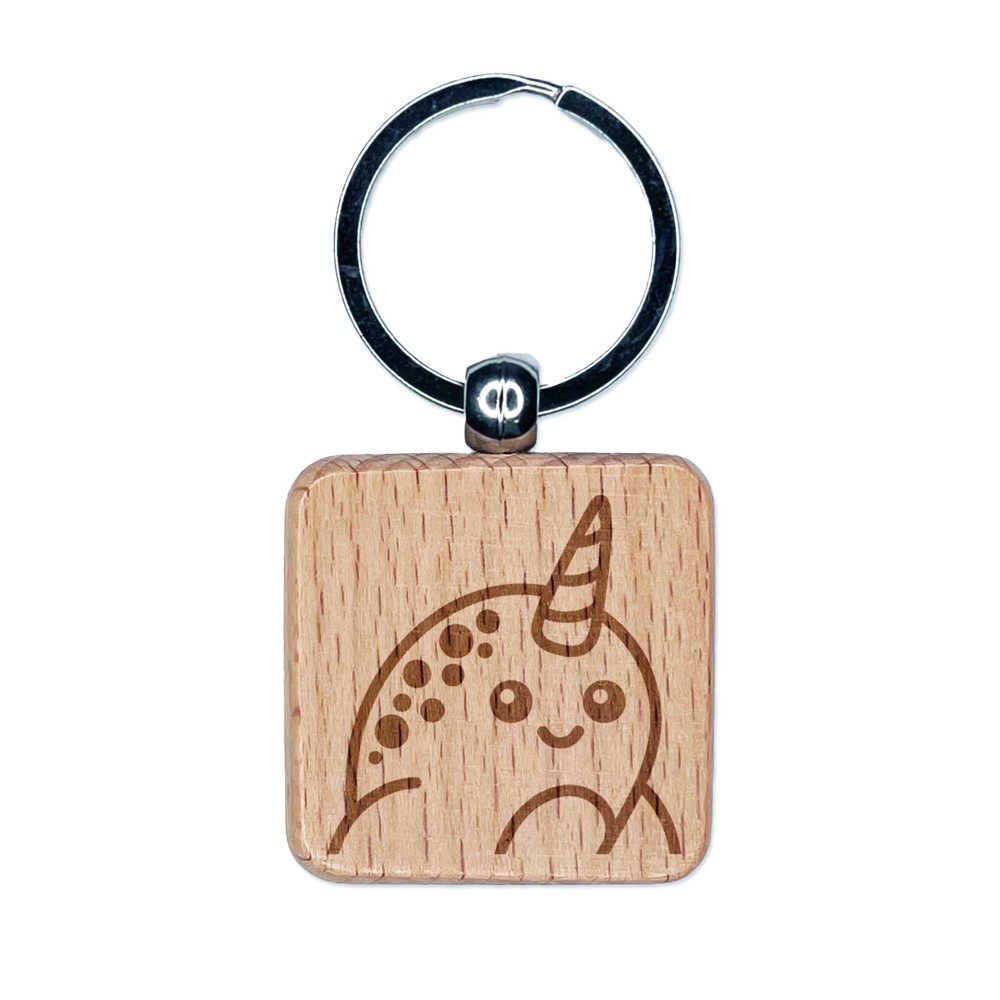Narwhal Engraved Wooden Keychain Charm with Peeking Design  
