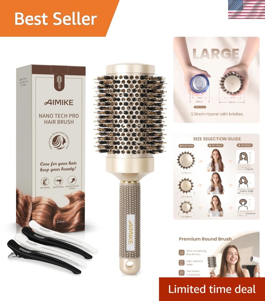 Fast Drying Round Brush with Ionic & Boar Bristles - Reduce Frizz & Damage