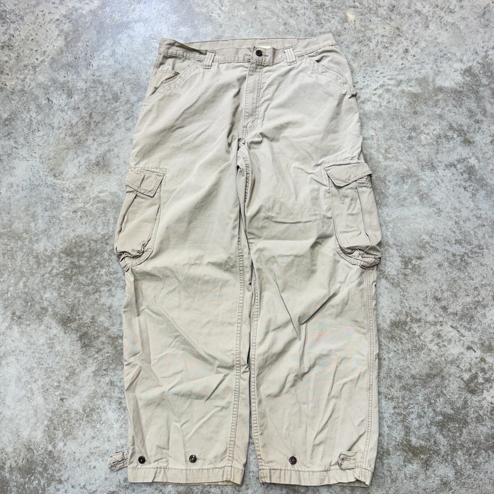 VINTAGE Levis Cargo Pants Men 36x32 Beige Skate Baggy Dry Goods 90s Ankle Button