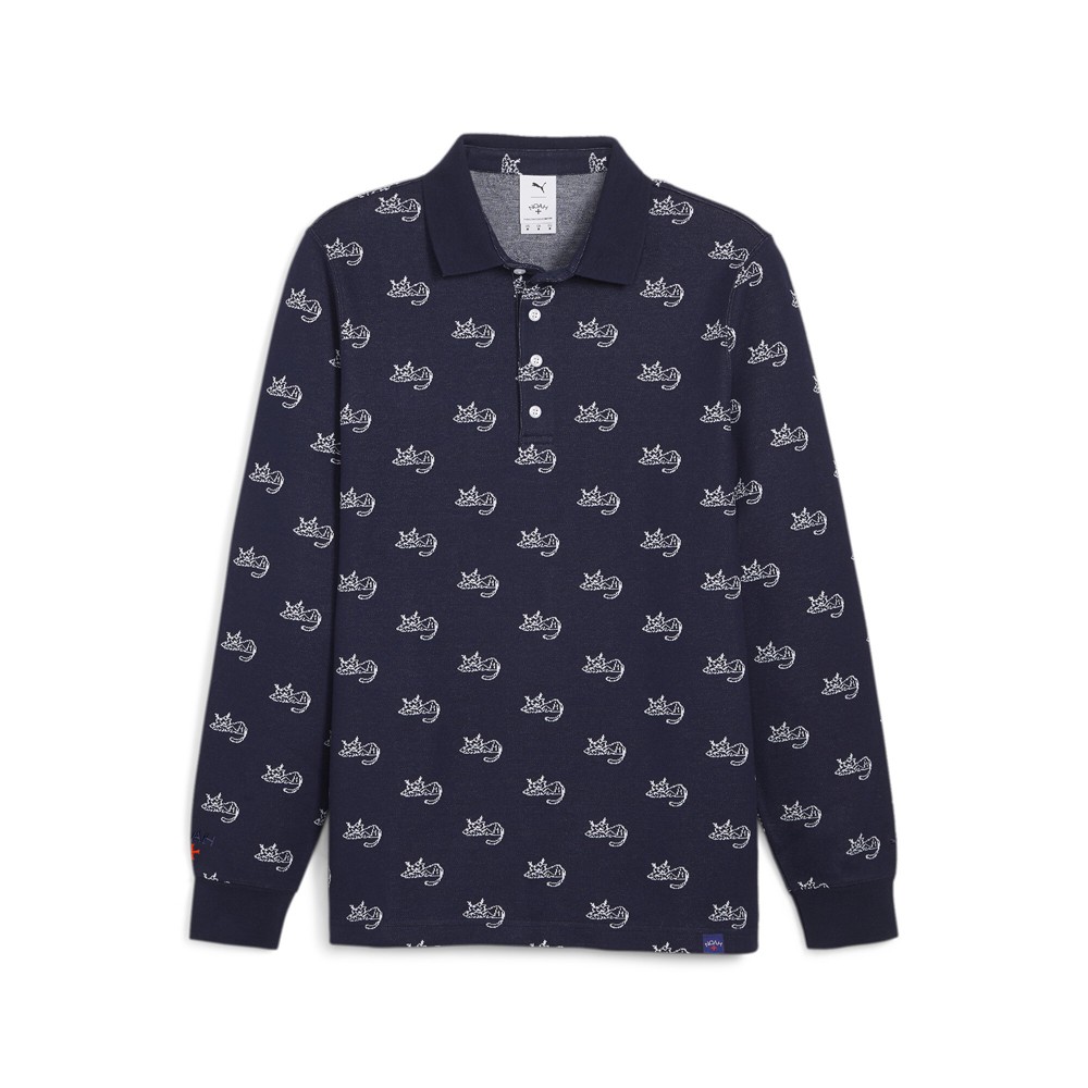 PUMA  X Noah Jacquard Logo Long Sleeve Polo Shirt Mens Blue Casual 62386306