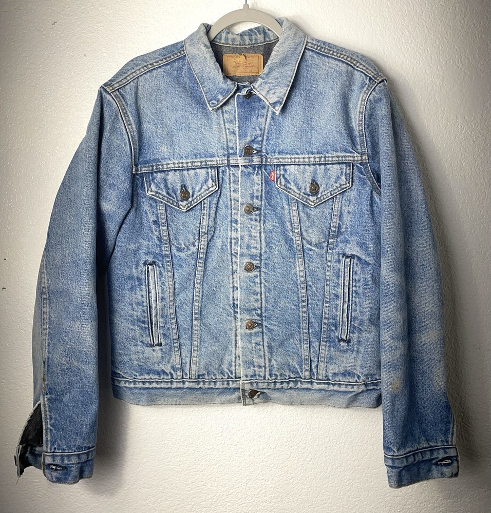 VTG USA Men LEVI'S 71506 TRUCKER FLANNEL LINED Denim JACKET Jeans 42L