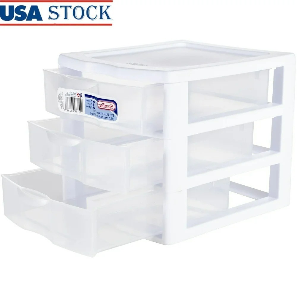ClearView Stackable 3-Drawer White Plastic Desktop Storage Container