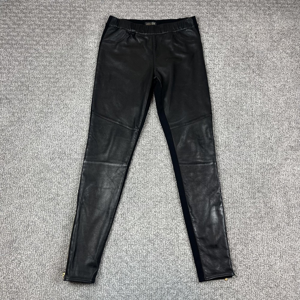 AS By DF Pants Womens 2 Black Leather Front Ponte Zip Ankle Stretch Goth