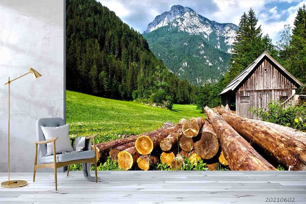 3D Mountain Forest Cabin Landscape Wall Murals Wallpaper Murals Wall Sticker
