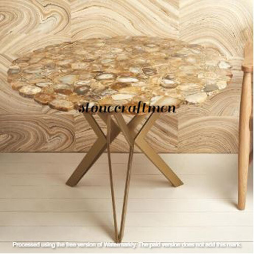 Handmade Petrified Agate Coffee Table Top - Natural Stone Living Room Centerpiece - Christmas Special-image