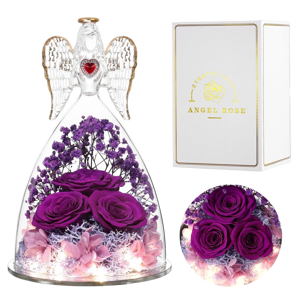Mothers Day Rose Gift Set with 3 Preserved Roses Angel Design-image