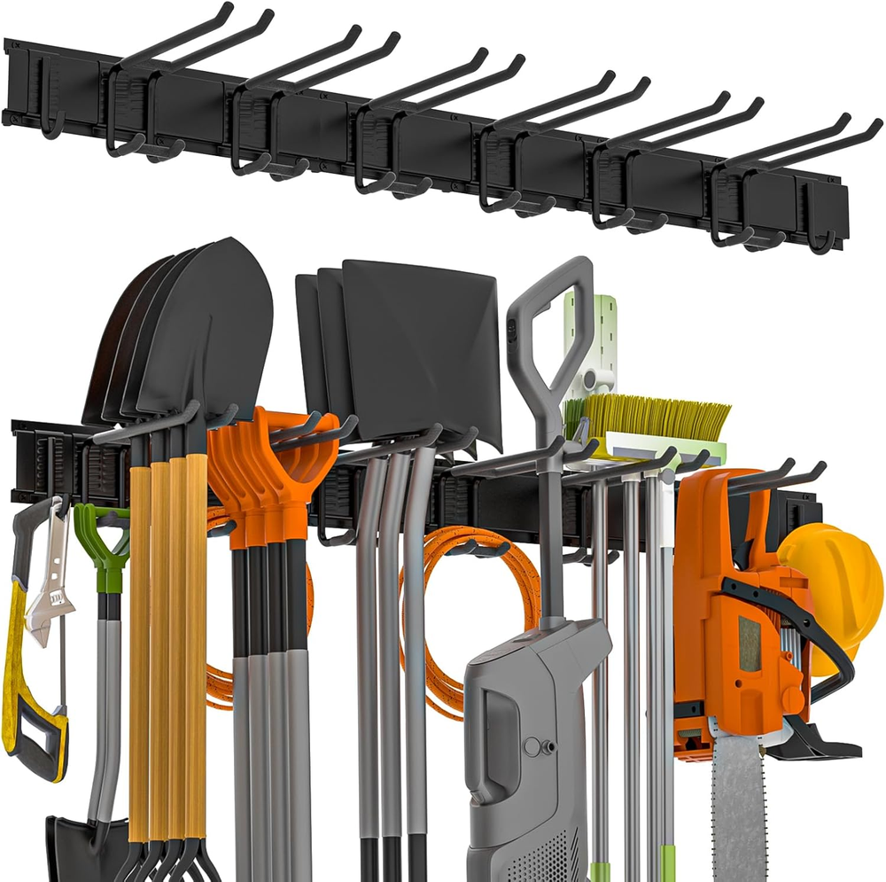 48-Inch Wall-Mounted Garage and Garden Tool Organizer Rack with Storage Hanger