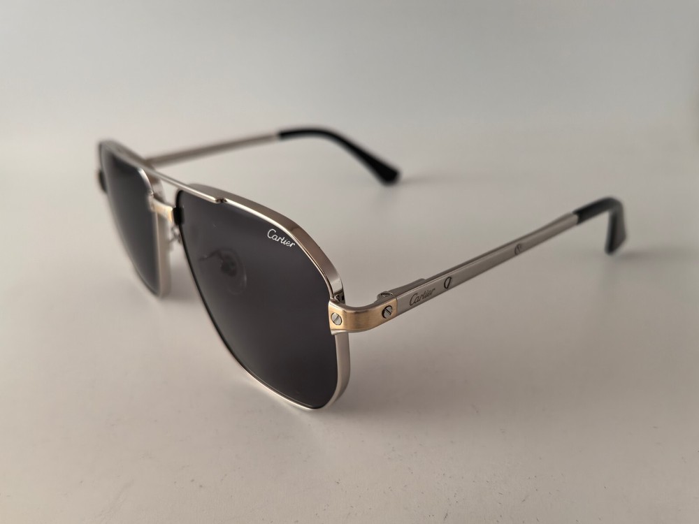 Cartier Silver Square Sunglasses Unisex Gradient Gray Lens Frame