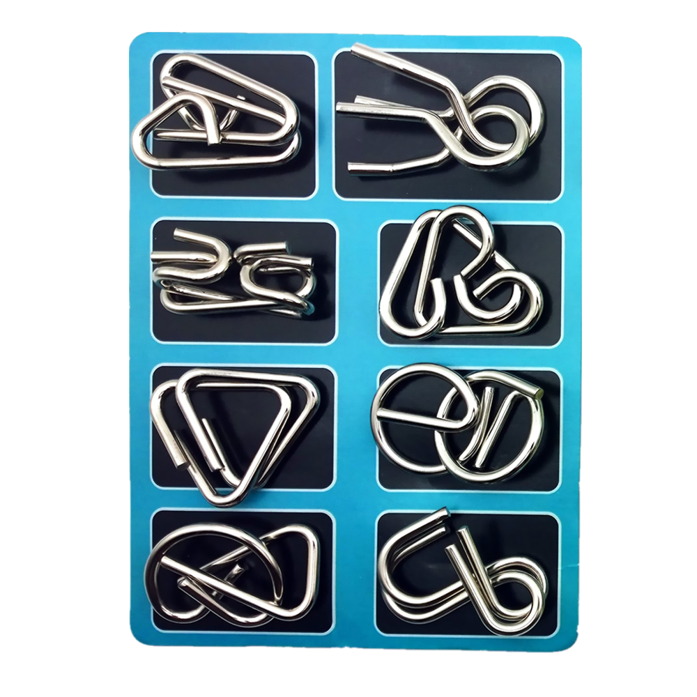 8Pack Metal Montessori Puzzle Wire IQ Mind Brain Teaser Blue Educational Toys