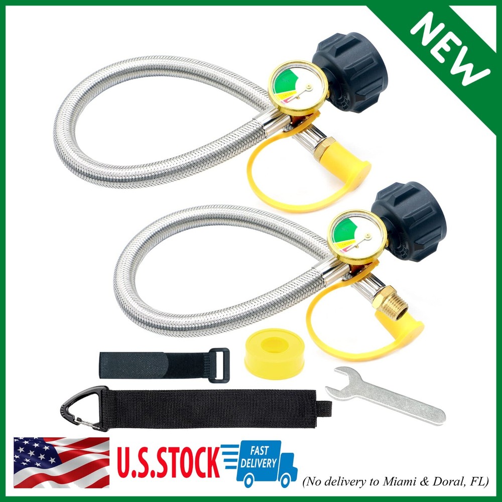 RV Camper LP Gas Propane Regulator Hose With Gauge Connector 1/4″ NPT For 5-40Lb