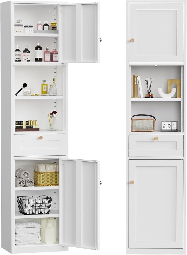 67-Inch Tall 7-Tier Bathroom Storage Cabinet with Adjustable Shelves for Small Spaces