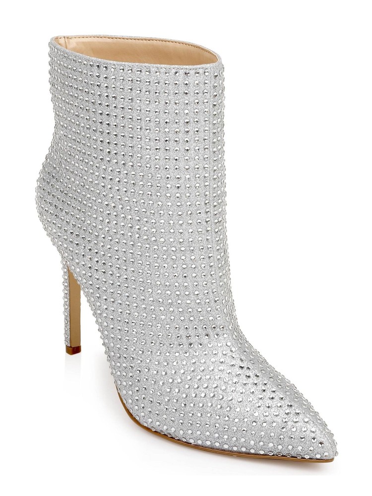 JEWEL BADGLEY MISCHKA Womens Silver Jude Pointed Toe Stiletto Booties 5.5 M