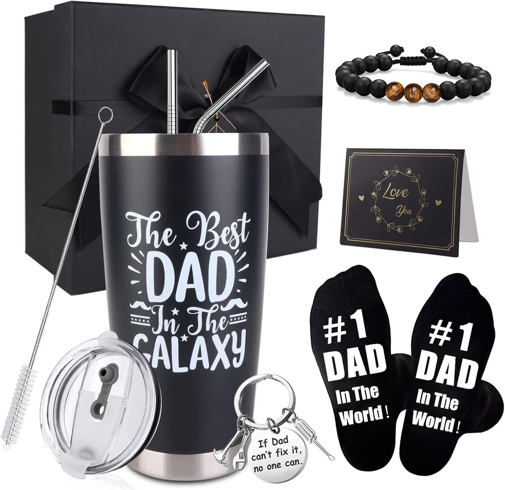 8PCS Fathers Day Gift Includes 20oz Tumbler with Lid Straw Brush  6 Item combo