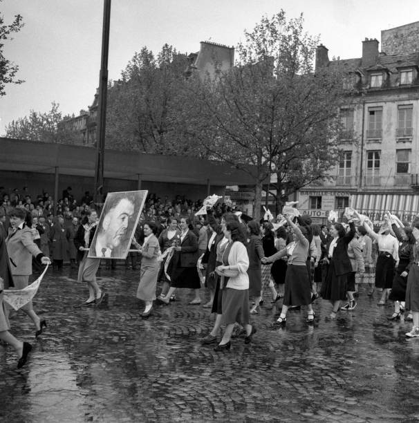 Members of Communist Party march during Labor Day parades May 1 1953 Old Photo 2-image