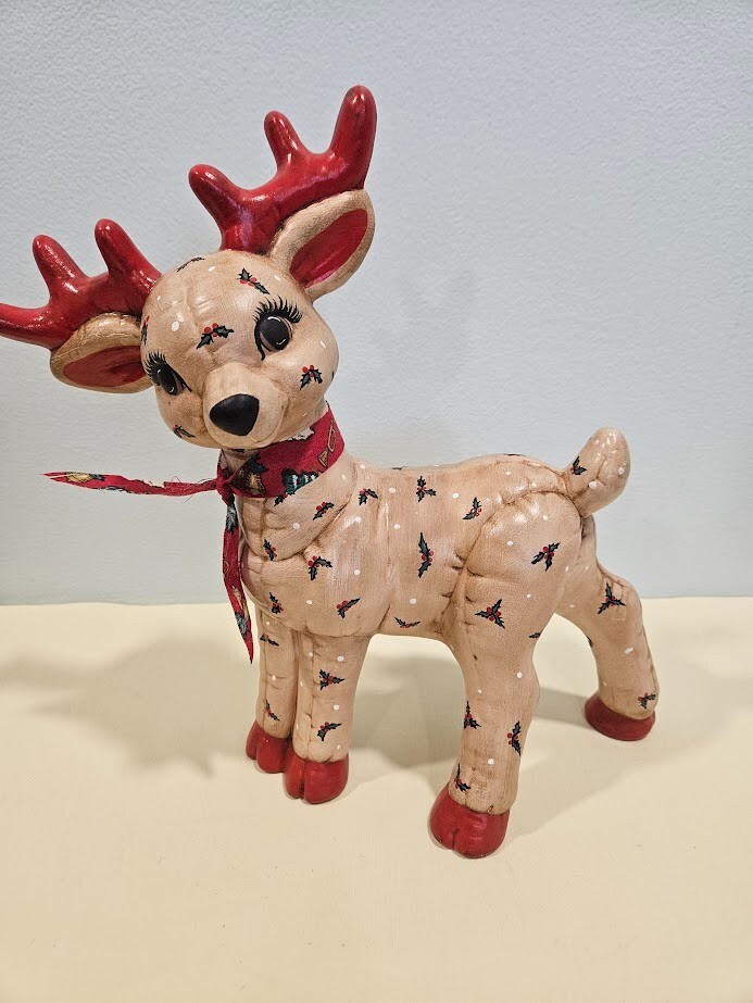 Vintage Kimble Mold Quilted Reindeer Ceramic Christmas 1988 Hollies Retro