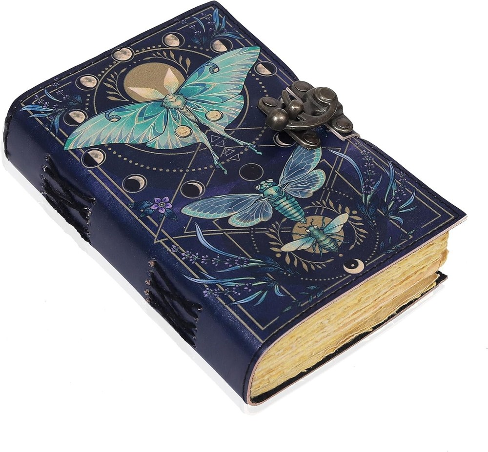 Genuine Leather Journal 7x5 with Enchanting Butterfly Design and Handmade Paper